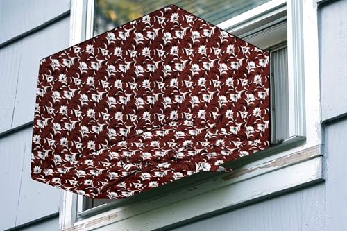 Image of The Furnishing Tree Elastic fit waterproof Polyester window ac cover suitable for Croma 1.5 Ton, Dustproof cover for inner and outer section, In CM: (55.88x71.12x45.72), Floral Pattern Magenta