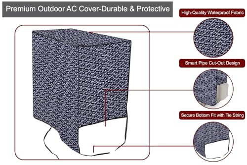 Image of The Furnishing Tree 1 Ton Split AC Cover for Indoor and Outdoor Units Leaf Pattern Blue