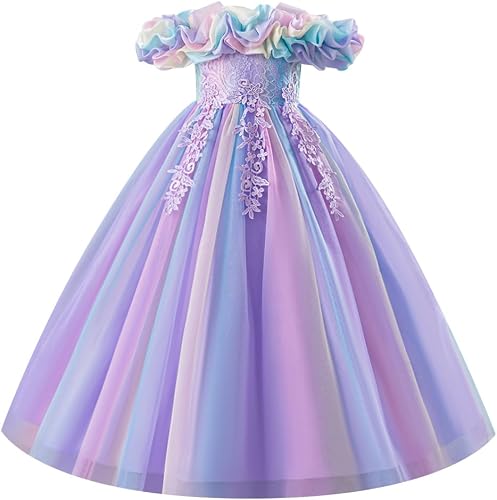 IDOPIP Gradient Embroidered Flower Girl Maxi Lace Dress for Wedding Bridesmaid K