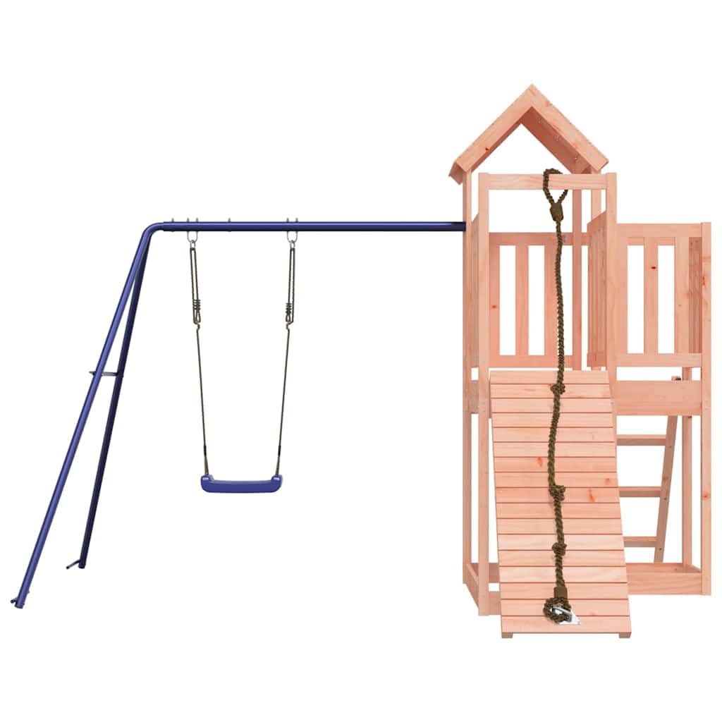 Torre da gioco in legno massiccio Douglasie con parete da arrampicata, scala, piattaforma e altalena singola, dispositivo da gioco da giardino per bambini all'aperto, giocattolo stabile per