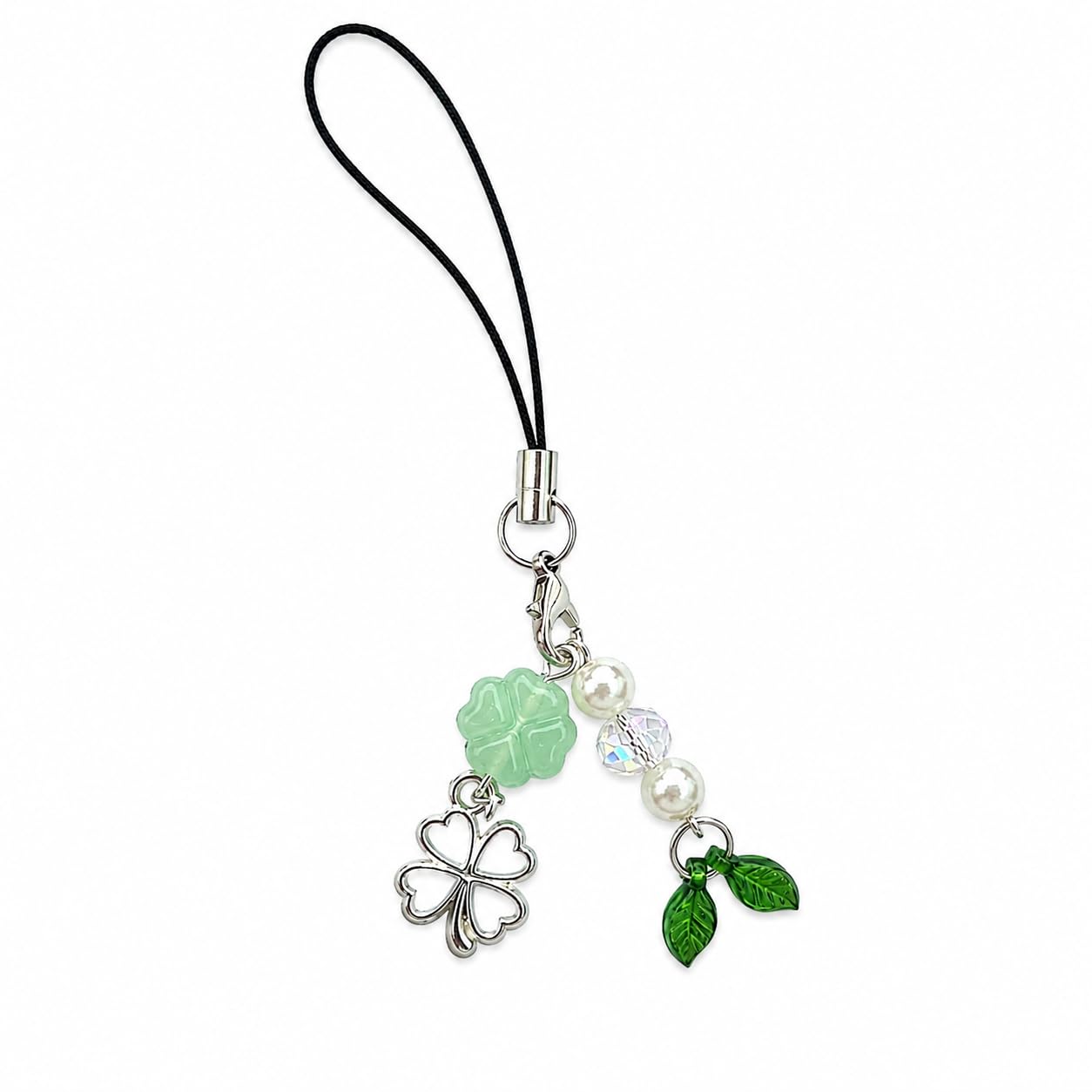Lucky Leaf Phone Charm | Clover | Glass beads, Metal | Bag Charm, Cell Phone Charms Lanyard Gift for Girls | Pack of 1| Jade Green |-image-2