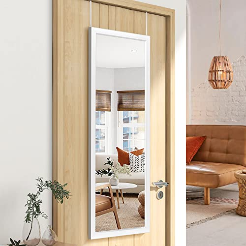 Image of NeuType Full Length Mirror, 47x18 inches, Over The Door, Wall Mounted or Leaning, Shatterproof, White, Home Decor
