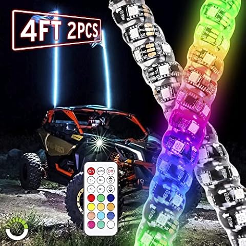 YCHOW-TECH 2PCS 4FT LED Whip Lights for UTV RGB Whip Lights for Side by Side Chasing/Dancing Light Remote Control, 600+ Color Mode Combinations, RGB Chasing Lighted Antenna for UTV, ATV, Dune Buggy Cover
