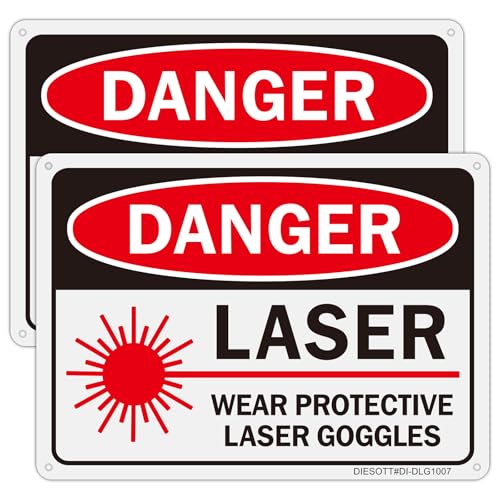 2 Pack Danger Laser, Wear Protective Laser Goggles Signs, 10x7 inches Aluminum Sign, Fade Resistant, UV Protected, Weather, Durable Ink, Easy To Mount