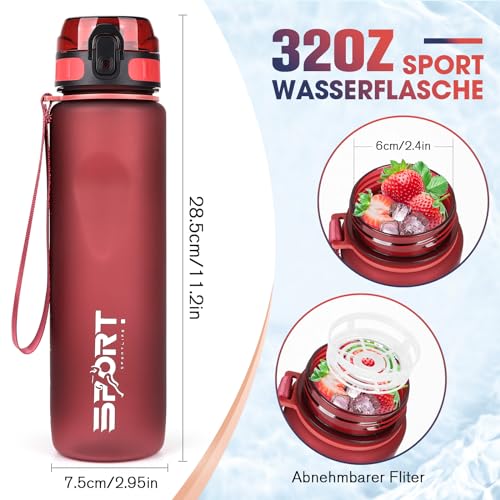 AOPREL Trinkflasche 1L Sport Trinkflasche Wasserflasche Auslaufsicher Trinkflaschen BPA Frei Sportflasche mit Kapazitätsskala für Die Outdoor, Schule, Camping