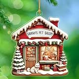 Pet Shop Weihnachtsdekoration, Geschenke für Hund und Katze, Salonbesitzer, personalisierte Haustierhandlung, Acryl, Weihnachtsschmuck mit Namen, Haustierladen, Weihnachts-Andenken, Dekoration