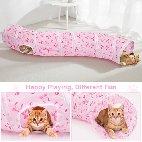 Image of Glittme Cat Tunnel, Cat Tunnels for Indoor Cats, S-Shape Peekaboo Cat Cave with Cat Toys, Foldable Cat Tubes and Tunnels for Cats, Rabbit, Puppy, Guinea Pig