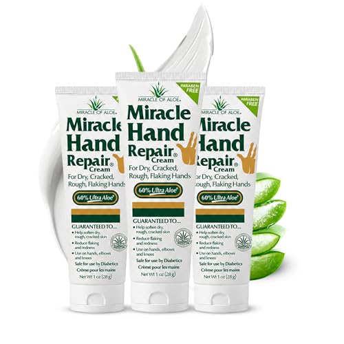 Miracle Hand Repair Cream for Dry Cracked Hands 1 oz Best Healing Hand Cream with 60% Aloe Vera - Non-Greasy Moisturizer for Working Hands - Fast Absorbing Lotion for Extremely Dry Skin (3-Pack)