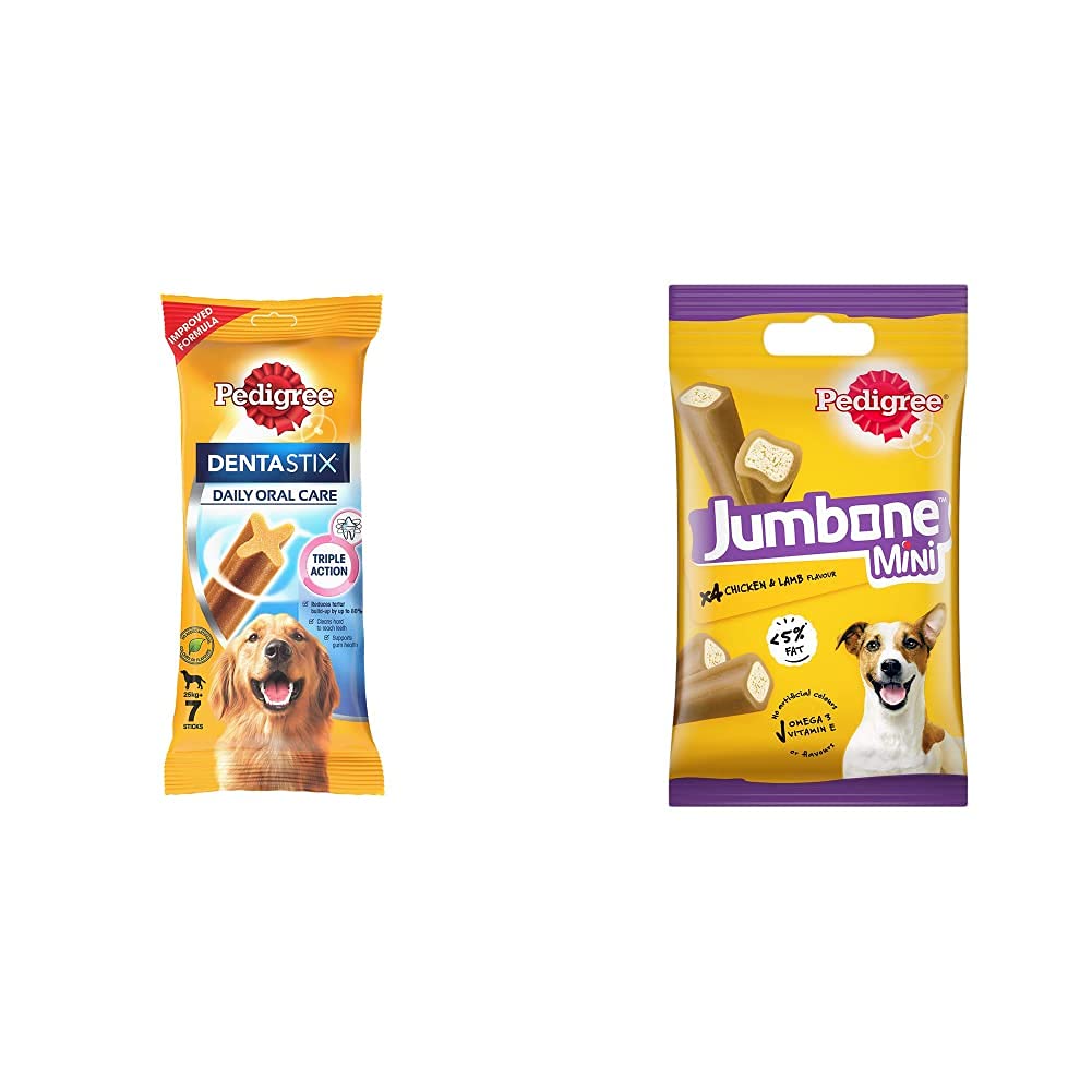 Pedigree Dentastix Dog Treat Oral Care for Adult Large Breed (25 kg+), (7 Sticks) 270g Weekly Pack & Jumbone Mini Adult Dog Treat, Chicken & Lamb - 160 g Pack (4 Treats) (B0977CVL4M) Amazon Price History, Amazon Price Tracker