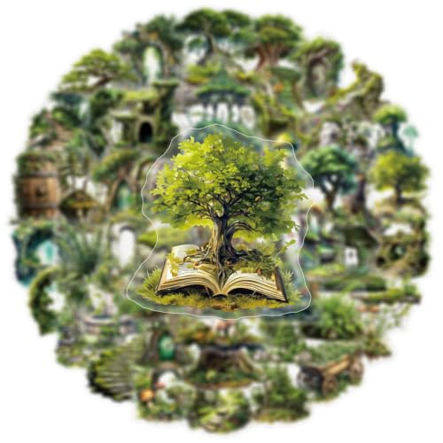 Image of 50 Pieces Natura Themed Transparent Stickers for Scrapbooking, Self-Adhesive Scrapbooking Stickers Supplies Journal Stuffers for Adult Card Making Letters DIY (Green)