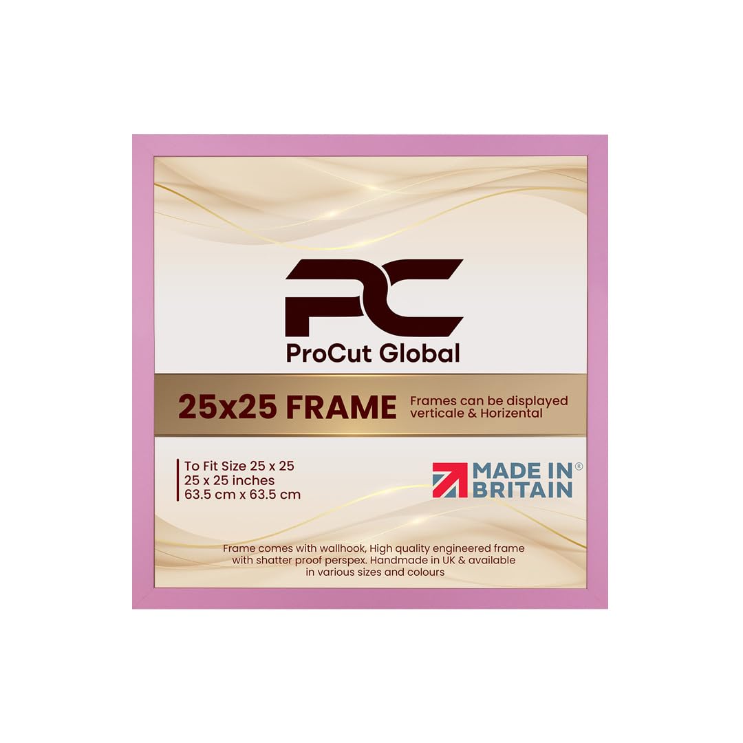 Procut Global 25X25 Pink Picture Frames - Modern Wooden Photo Frame with Shatterproof Perspex for Wall or Tabletop - Perfect for Posters, Certificates, Prints - Sizes & Colors Available