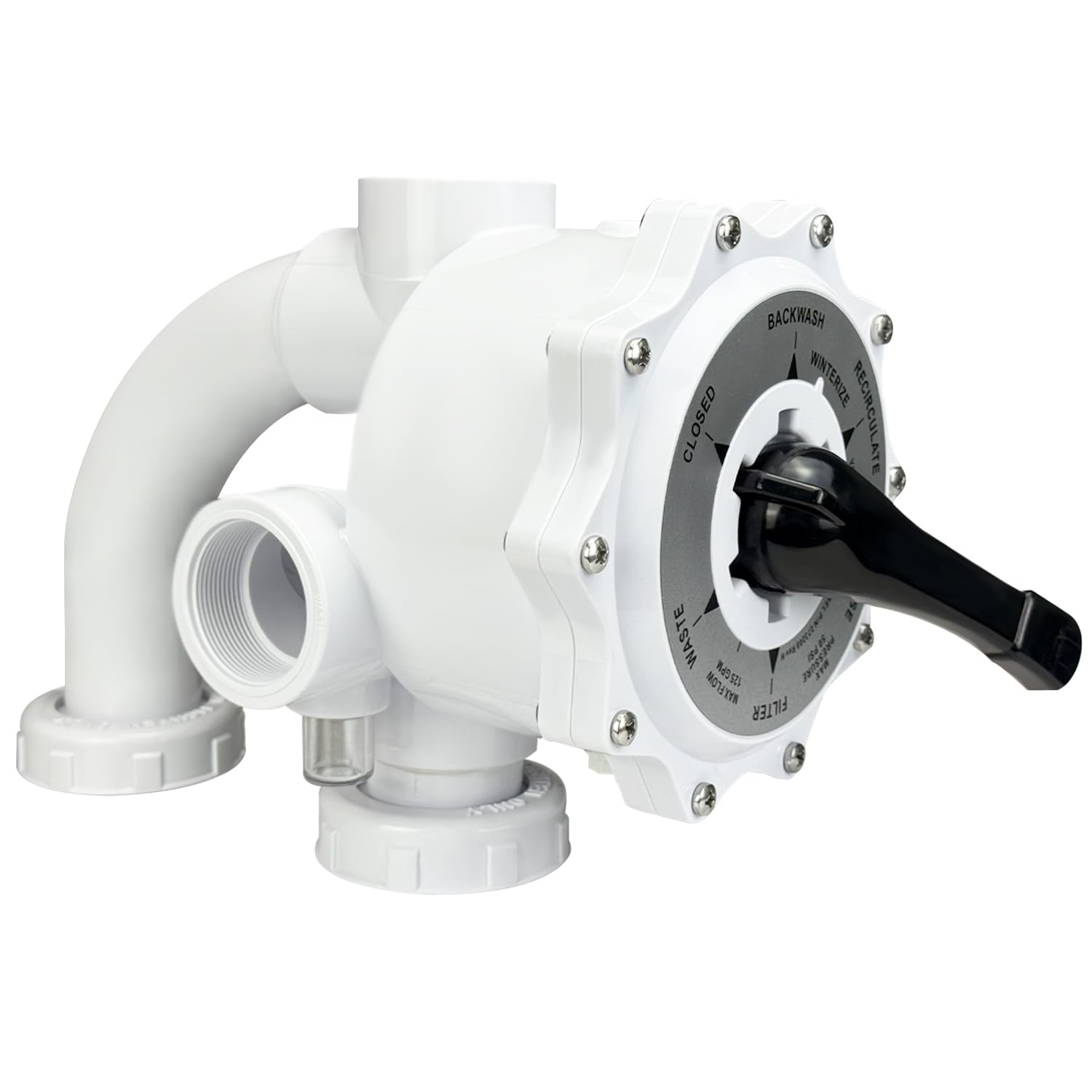 Vanne multiport de rechange 261055 pour filtres à D.E. Triton et Quad, filetage de 5,1 cm, centre central de 7 1/2", vanne blanche à montage latéral pour piscine et spa