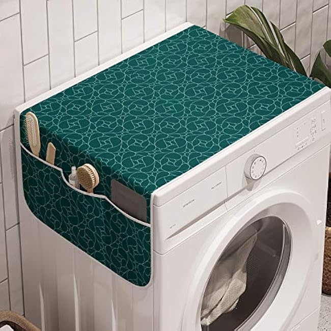 Ambesonne Mint Microwave Oven Cover, Old Fashion Striped Pattern with Geometrical Details Checkered Simple Tile, Water Resistant Organizer with Pockets for Kitchen, 36 x 12, Mint Green Pale Green