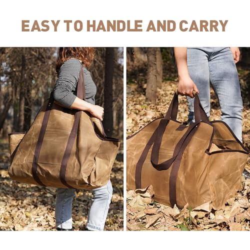 Sac à bois de chauffage en toile cirée robuste pour transport de bûches et cheminée - 5