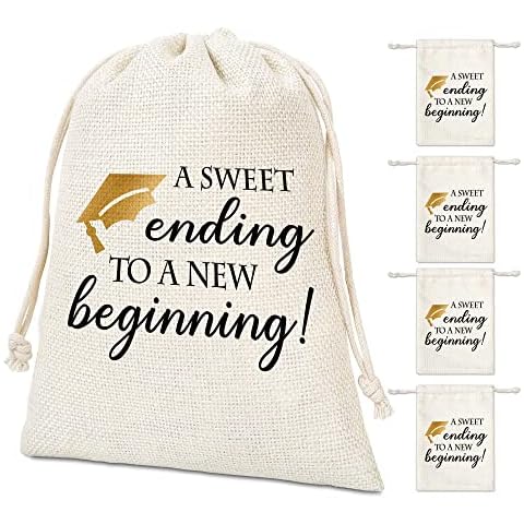 Graduation Party Favor Bags, A Sweet Ending to a New Beginning, Graduation Party Gift Bags, Supplies, Decorations, 5 Pack Drawstring Candy Treat Goodies Gift Bags for Graduation Party (c15) Cover