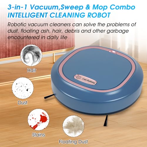 3-in-1 Robot Vacuum Mop Combo with Auto Obstacle Avoidance - Smart Floor Cleaner, Touch Control, Ultra-Quiet 55dB, 60min Runtime for Hardwood/Tile/Marble Floors - Blue