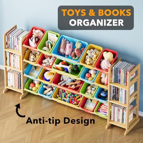 Image of SpaceAid Toy Storage Organizer with 6 Shelves and 20 Bins, Toy Organizers Storage Bookshelf, Kids Bin Shelf Toys Box Bookcase for Bedroom Playroom Organization Room Decor, Multi-Colored