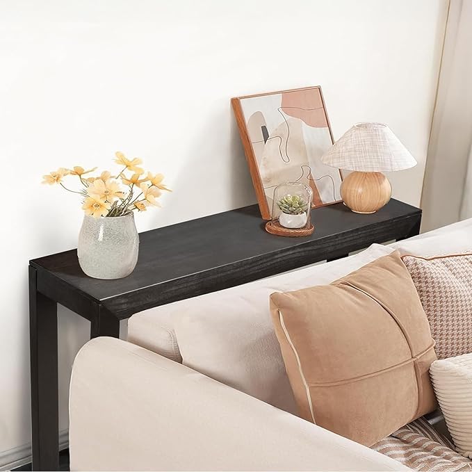 Image of Wooden Console Table Modern Solid Wood Entryway Table for Living Room, Hallway, or Office Slim Design | Black | 116.8 x 30 x 80.10