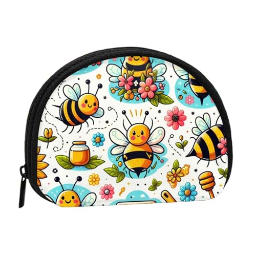 Portable Coin Purse Delightful-Bee-Honey Mini Zippered Money Pouch Card Holder