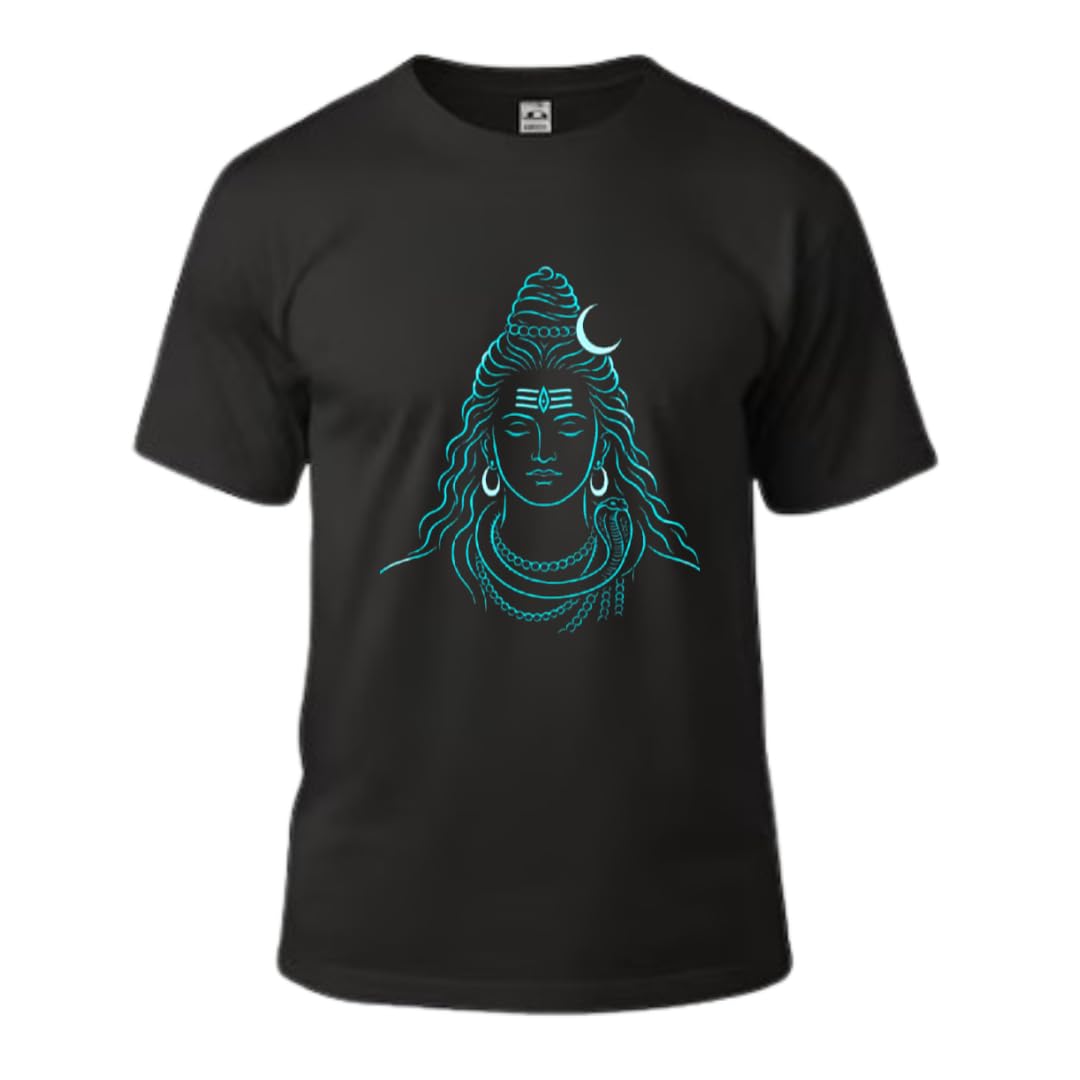 Shiva Satya Mahakal Outline Unisex Black Cotton T-Shirt-image-46