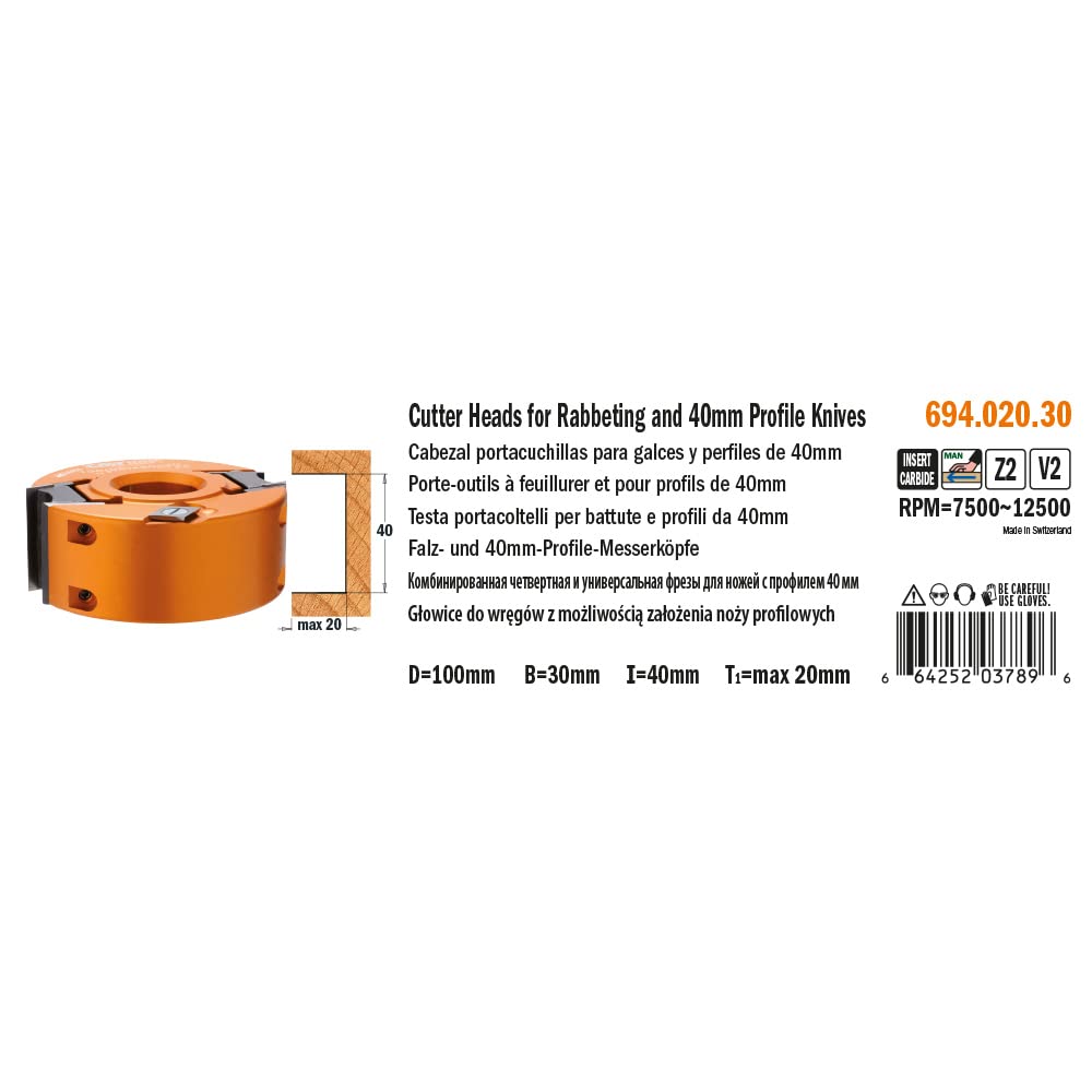 CMT ORANGE TOOLS 694.020.30 - FALZ- UND PROFILMESSERKOPF HM Z2+2 D=100X40X30