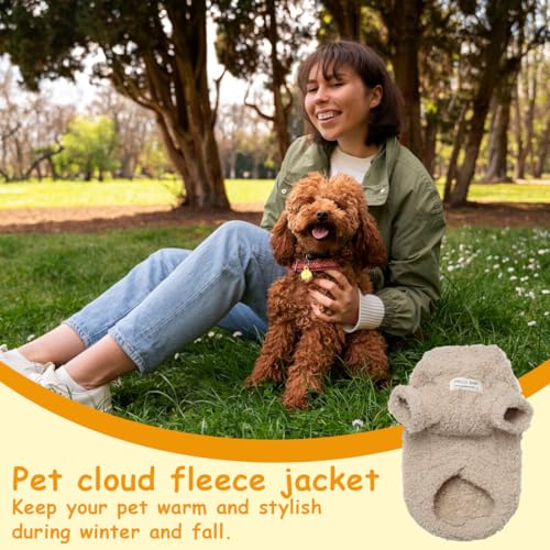 EIHI 1 Stück Haustier-Sherpa-Fleece-Pullover Weste Rollkragenpullover weiches Sweatshirt für kleine Hunde Katzen, Welpen Yorkie Chihuahua warme Herbst-Winterkleidung, khaki, s