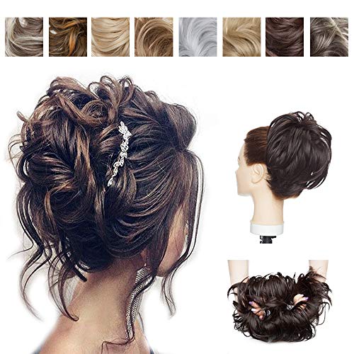 Tousled Ponytail Messy Hair Bun Piece With Elastic Rubber Band Wavy Bun Extensions Synthetic Chignons Hair Extensions Tousled Updo Scrunchies Instant Ponytail Hairpiece for Women (1#)