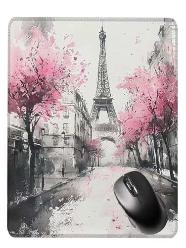 Alfombrilla Ratón Gaming, Mouse Pad, con Base Goma Antideslizante, Superficie Impermeable, Bordes Cosidos, Compatible con Ratones Láser y Ópticos Portátil, 52x25x0.3cm Flor Ciruela Torre Hierro S0F599