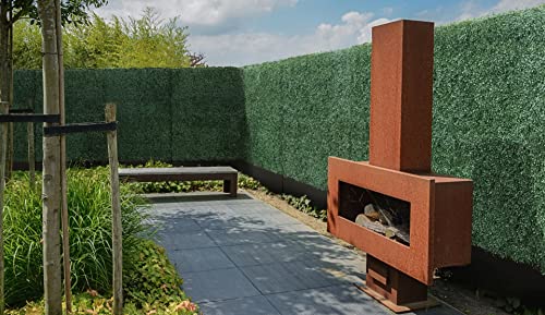 Artigwall Artificial Boxwood Hedge Divider Fence Wall with Black 201 Stainless Steel Planter Box (with Wheels)