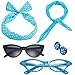 50's Costume Accessories Set Chiffon Scarf Cat Eye Glasses Bandana Tie Headband and Earrings (OneSize, Blue)