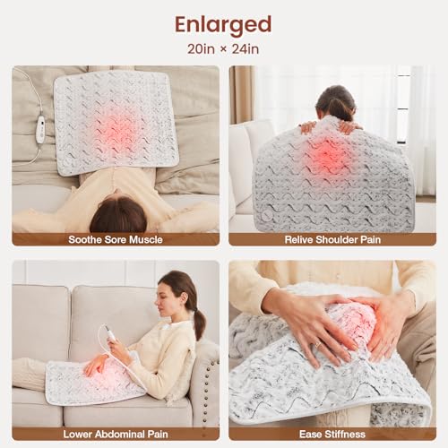 Image of Bearhug XL Electric Heating Pad 20''x24'' Double-Sided Faux Fur Heated Pad, 6 Heat Levels, 2H Auto-Off, Moist & Dry Heat Therapy for Back Pain Relief, Machine Washable, ETL Certified, Gift Box
