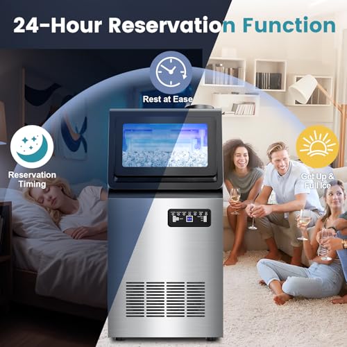 Image of Commercial Ice Maker Machine 150LBS /24H, Dual Water Inlet Options, Stainless Steel Air Cooled Freestanding /Under Counter Ice Maker Smart LCD, Self-Cleaning, Quiet for Home, Bar, Restaurant