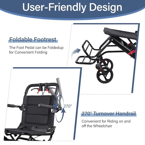Image of 2026 Upgraded Wide Seat Transport Wheelchair, 18.1 inch Lightweight Foldable Travel Wheelchair for Seniors, Portable All-Terrain Transport Chair with Brake, Seat Belt, 300 lbs Capacity