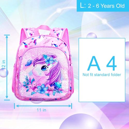 Toddler Backpack for Girls, Cute Unicorn Bookbag for Little Kids, 12” Sequin Kindergarten Preschool Schoolbag4