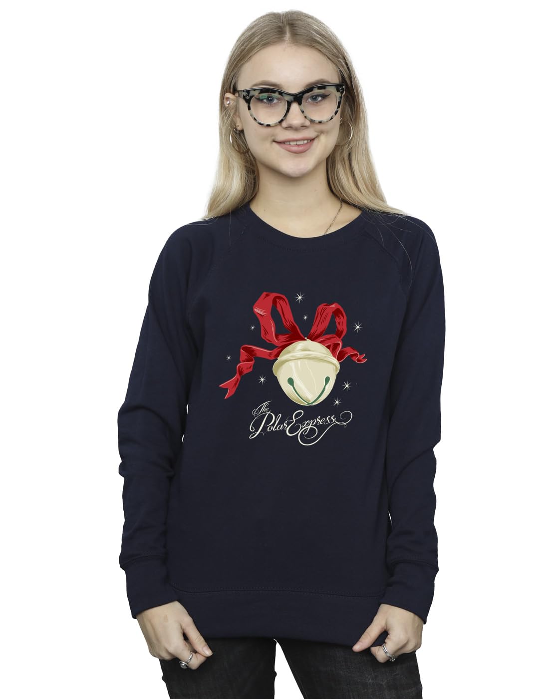 Absolute Cult Women's Navy Blue Polar Express Bow Bell Sweatshirt XX-Large