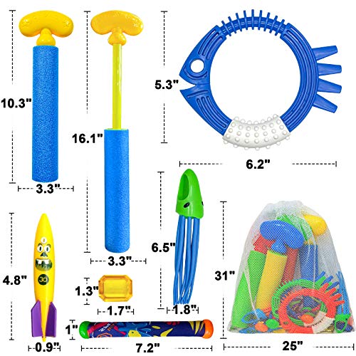 ToyerBee Diving Toys, Pool Swimming Toys with Water Gun, 28 PCS Underwater Toys with a Storage Bag for Kids &Teens & Adults & Girls & Boys &Children Outdoor Gift Pool Toys in Summer&Pool Party