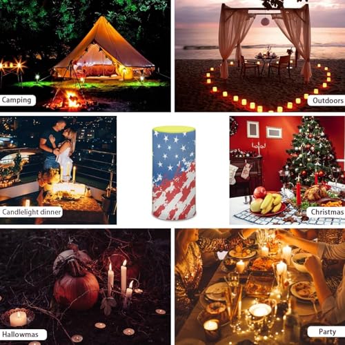 Image of Poceacles 4th of July Flameless Candle Flame Effect Realistic LED Lights Patriotic USA American Flag Battery Operated Flameless Table Lamp for Fourth of July Decor, US Flag Stars and Stripes