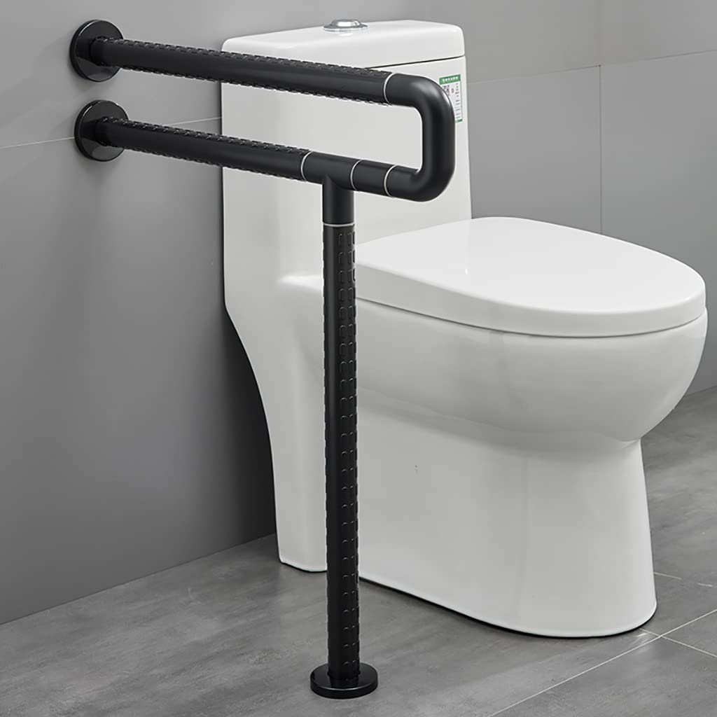 EKSED Barra de Agarre de baño Antideslizante en Forma de U Negra, empuñaduras de Soporte de Mano para Inodoro montadas de Pared a Piso con Anillo de Fluorescencia, Ayuda de Ducha sin barreras