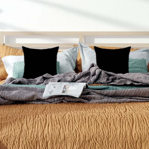 Betadistor Set of 2 Black Cushion Covers 45x45 cm Decorative Square Throw Pillow Covers 18x18 Inch Sofa Car Pillowcase for Home Bed Living Room Couch Decor Black - Image 3