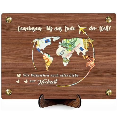 Konoz Geldgeschenk Hochzeit - Hochzeitsgeschenke für Brautpaar Geld, Holz hochzeitskarte geldgeschenk, Hochzeitsgeschenk Verpackung mit Weltkarte
