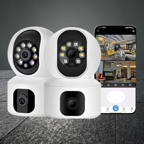 Image of 1080p FHD WiFi Wireless Security Camera with Audio & Night Vision - Live Feed, Motion Detection, Perfect for Home & Office Security (Table Camera-2 pc)