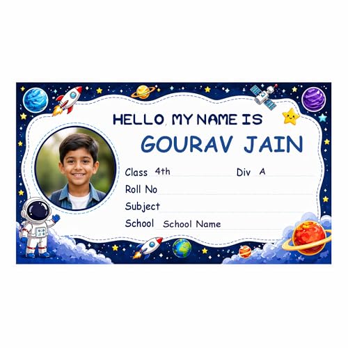 Image of Personalized School Name Labels for Kids with Photo | Waterproof Custom Sticker Set for NoteBooks | Self Adhesive Vinyl with Child Name, Class, Division | 3.5 x 2 Inches | 30 PCS (BDS-1)