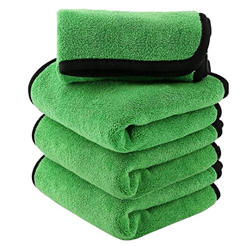 Image of Auto Hub Heavy Microfiber Cloth for Car Cleaning and Detailing, Double Sided, Extra Thick Plush Microfiber Towel Lint-Free, 800 GSM (Size 40cm x 40cm) /Pack of 4, Color: Green