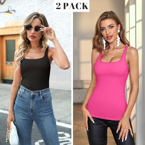 Image of V FOR CITY Non-Padded Shelf Bra Tank Top for Women Cotton Adjustable Wide Strap Camisole Basic Cami Shirts 2 Pack