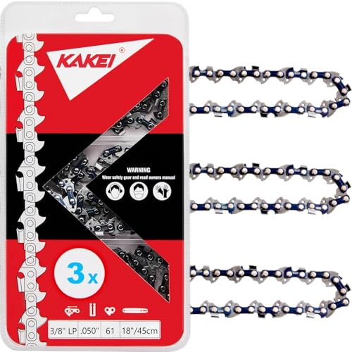 Image of KAKEI 18 Inch Chainsaw Chain 3 /8 inch LP Pitch .050 inch Gauge 61 Drive Links Fits Stihl MS211, MS211C and More (3 Chains) - Semi Chisel