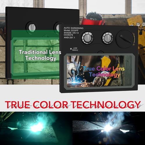 Image of TRQWH Welding Helmet with Light True Color Auto Darkening Welding Helmets for Men Solar Powered Welding Hood with 2 Arc Sensor Wide Shade 4 /9-13 for TIG MIG ARC Cool Welder Mask