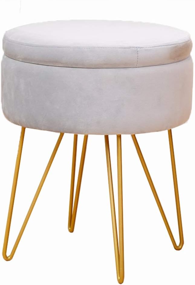 Modern Round Velvet Footrest Stool Padded Vanity Stool with Storage