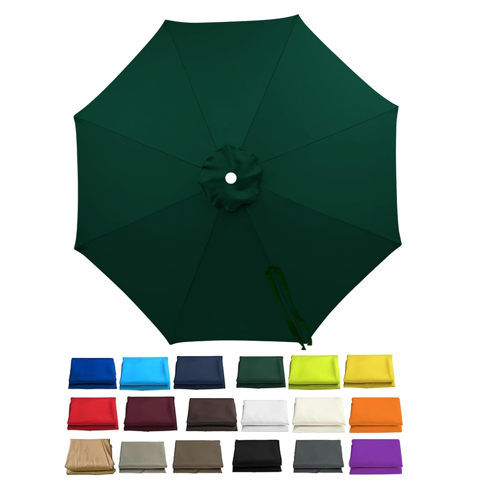 Garden Parasol Replacement Cover, 2m 2.3m 2.5m 2.7m 3.0m 4.0m 6/8 Arms Sun Umbrella Canopy Replacement Outdoor Market Patio Table, UV-Block Waterproof Polyester Cloth Fabric(Dark Green,8ribs/2.5m)