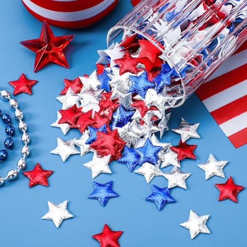 Image of JUNEBRUSHS 4th of July Star Confetti, 300 Pcs fabric Sponge Star Shaped Confetti Red Blue White Stars Table Decor for Independence Day Patriotic Party Decorations
