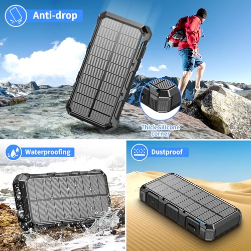 Image of Solar Charger Power Bank 49800mAh Wireless Charger QC 3.0 Fast Charging Power Bank 8 Outputs 4 Inputs Solar Portable Charger Compatible with All Mobile Devices,SOS /Strobe /Strong Flashlights (Black)